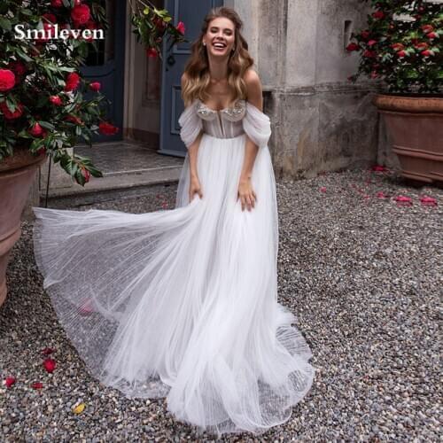 Smileven Boho Wedding Dress With 3D Lace Flowers Off The Shoulder Vestido De Noiva Lorie Wedding Gowns For Girl