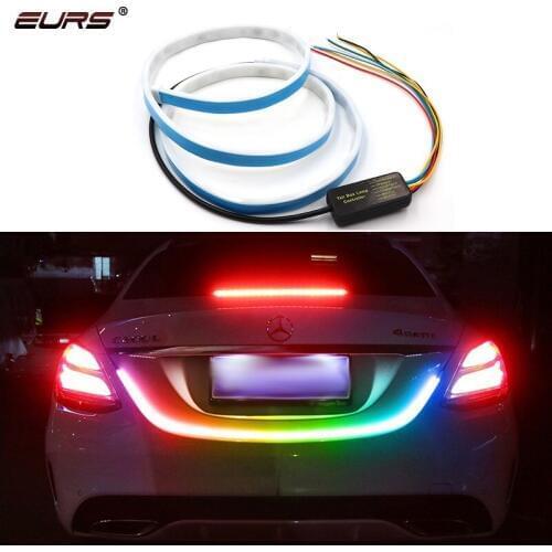 EURS 120cm Car Styling Tail box LED strip RGB Led Dynamic Streamer Turn Signal Warning Lights Multicolor stop light 12V