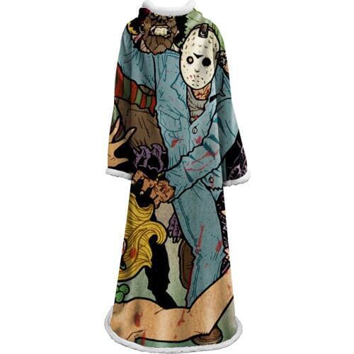 The Horrific Ghost Vampire Warm Blanket with Sleeves 3D Printed Skull Throw Super Soft Micorfiber Coral Fleece Blankets