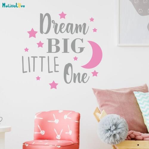 Dream Big Little One Nursery Wall Sticker Decal Quote Words Home Decoration for Kids Baby Room Vinyl Adhesive Art Murals YT1048