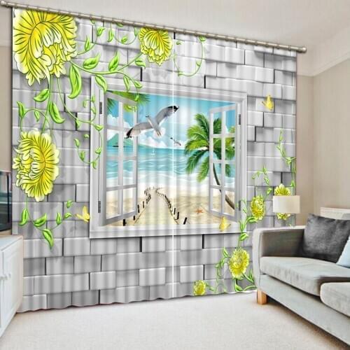 Brick window curtains 3D Curtain Printing Blockout Polyester Chinese Sun Photo Drapes Fabric For Room Bedroom Window