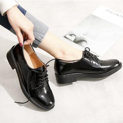 Platform round toe lace-up leather shoes woman comfort work shoes women footwear shoes creepers famous brand bullock shoes woman