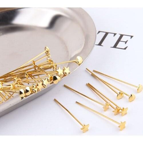 10pcsHeart-shaped Star T-pin Jewelry Needle Ear Ornament Earring for Girls Material Jewelry Accessories Gold Base Copper Pendant