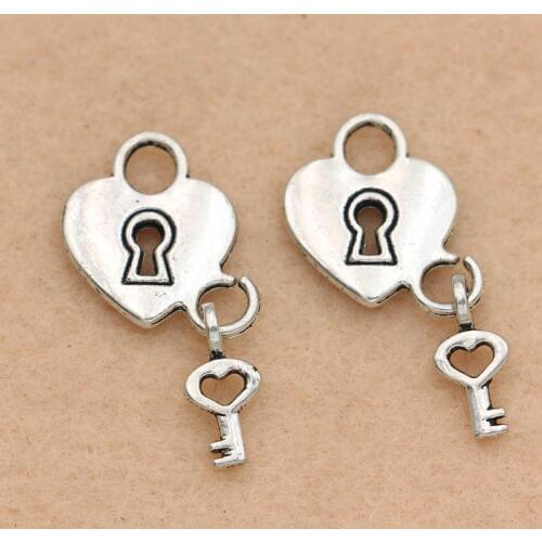 5pcs Antique Silver Plated Lock Key Charms Pendants Jewelry DIY Jewelry Making Accessories Handmade 25x13mm