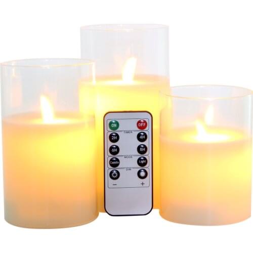 Flameless Candles Glass Real Wax Pillars & Moving Flame Wick LED Candles and 10-Key Remote Control with Timer, Battery Operated