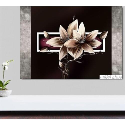 Beige Lilies Diamond Embroidery Full Square Drill Diy Rhinestone Painting Cross Stitch Abstract Flower Diamond Painting Mosaic