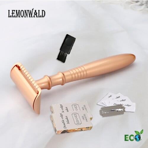 LEMONWALD Safety Razor Long Handle Double Edge Safety Wet Razor Men Razors With 5 Blade