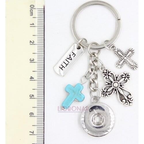 1PC New Arrival DIY 18mm Snap Jewelry Cross Key Chain Handbag Charm Inspiration Faith Snap Keychain Key Ring for Men Women Gifts