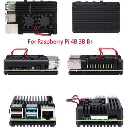 For Raspberry Pi 4 Model B 3B B+ Aluminum Alloy Case with Double Dual Cooling Fan Heat Sink Metal Case For Raspberry Pi 4B Shell