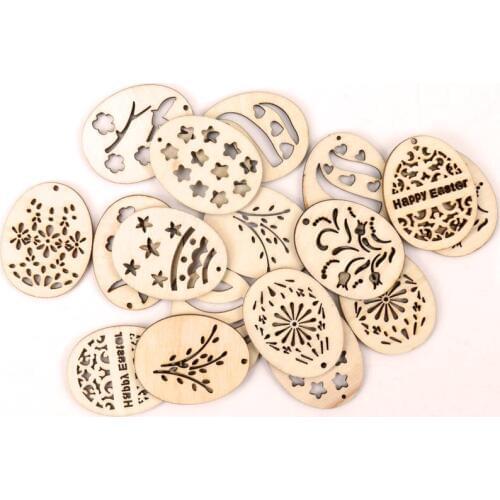 Wooden Mix Easter Egg Pattern Painting pendant Scrapbooking Craft Handmade Home Drop Hanging Decoration DIY 40mm 20 pcs