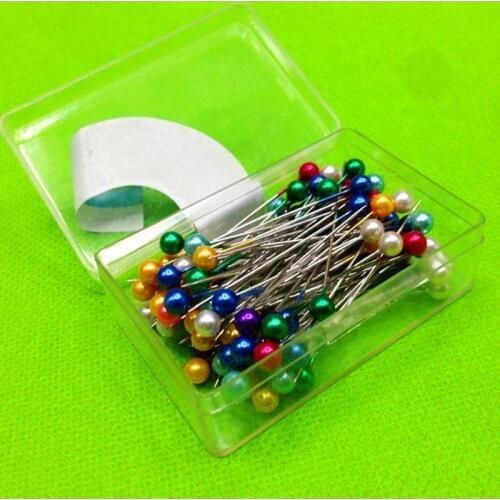 DoreenBeads 100 PCs/Pack Colorful Round Head Clothing Pin Dressmaking Imitation Pearls Sewing Pins DIY Decoration Crafts, 1 Box