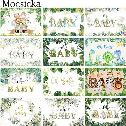 Wild Oh Baby Party Backdrop Jungle Forest Animals Baby Shower Background Green Leaves Newborn Animals Birthday Decorations