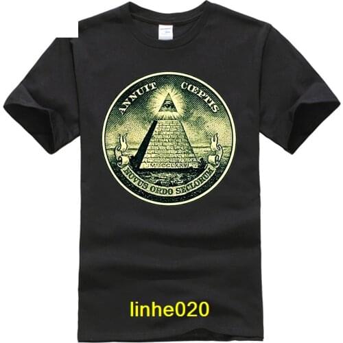 T Shirts Men Illuminati All Seeing Eye Pyramid Dollar Freemason God Round Neck Short Sleeve Youth Cool Design 3d T Shirt