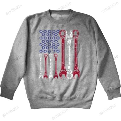 Cotton sweatshirt male hoody novelty sweatshirt Car Mechanic American Flag 4th of July Veteran hoodies Man crew neck hoodie