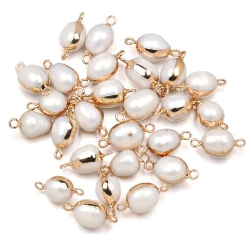 Natural Freshwater Pearl Pendant Oval shape Double hole connector Pendants for Jewelry Making DIY Necklaces Accessories
