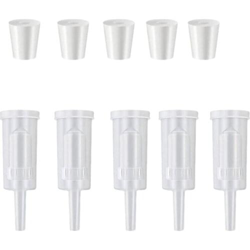 5 Pack Exhaust Seal Valve With Rubber Airlock Stopper Twin Airlock For Wine Making, Beer Brewing Glass Carboy Fermenter