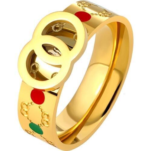 Special Double Cross Circle Gold Rings For Women Unique Design 316L Stainless Steel Red & Green Spots Female Ring Gift