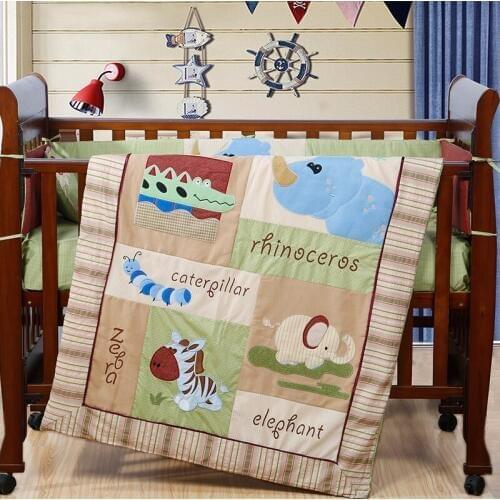 7PCS Embroidery Cartoon Baby Bedding Set Baby cradle cot bedding set cunas ,include(bumper+duvet+sheet+pillow)