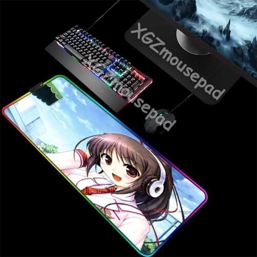 XGZ Cute Campus Girl Custom Large RGB Anime Mouse Pad Black Delicate Lock Edge Student Computer Desk Mat Natural Rubber Non-slip