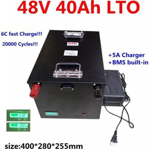 Deep cycle LTO 48V 30Ah 40ah 60ah Lithium titanate 2.4v pounch battery pack 20s BMS fasr charge for golf cart ebike+5A Charger