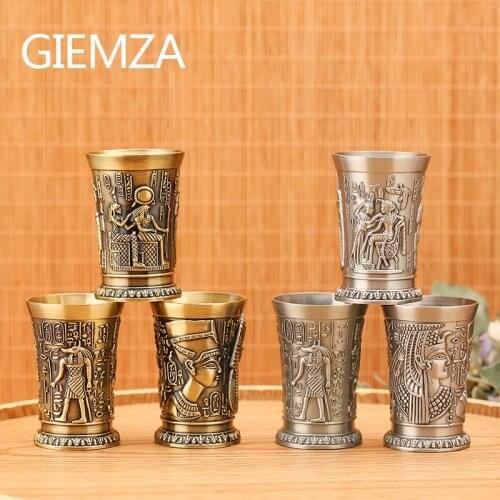 GIEMZA Metal Cup Liquor Glass Egyptian Collected 3D Relief Cocktail Cups One Mouthful Shot Bullet Cup Party Mix Wine