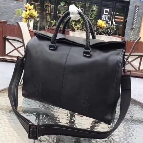 Men High Quality Luxury Woven Briefcase Handbag Cowhide Genuine Leather Large Capacity Casual Crossbody Business Male Tote Bags