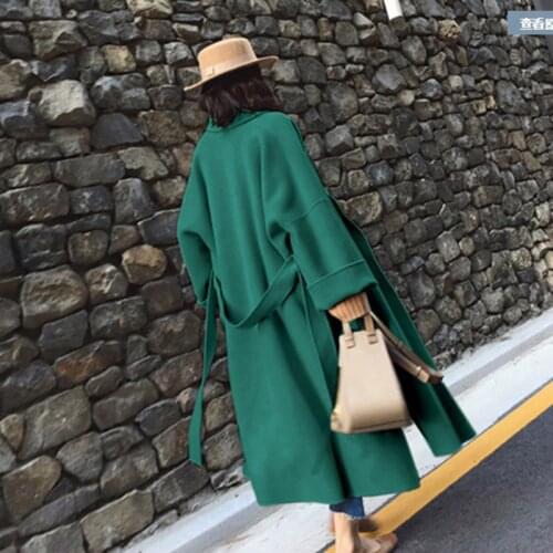 Fall/Winter New Fashion Suit Collar Coat Ladies Mid-Length Korean Style Over-The-Knee Woolen Thin Solid Color Coat