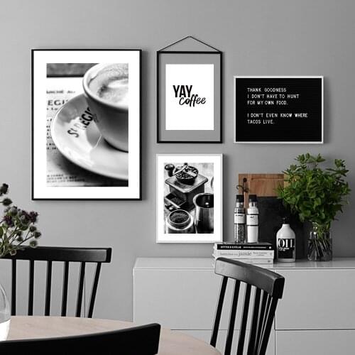 Canvas Print Coffee Picture Minimalist Wall Art Black and White Paintings Home Decor Module Quote Poster For Living Room Frame