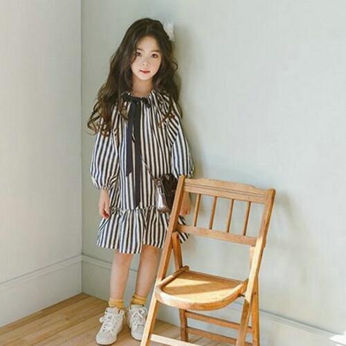 Girls baby striped long sleeve dress girl kids children pleated korean style fashion dresses clothing