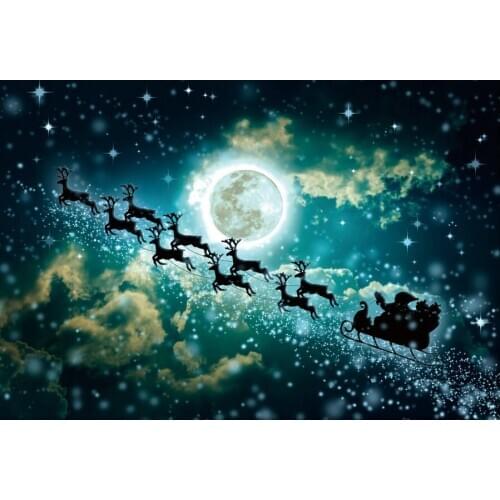 Christmas Starry Sky Backdrop Santa Claus Riding A Sleigh Background Party Decoration Xmas Family Party Photo Booth