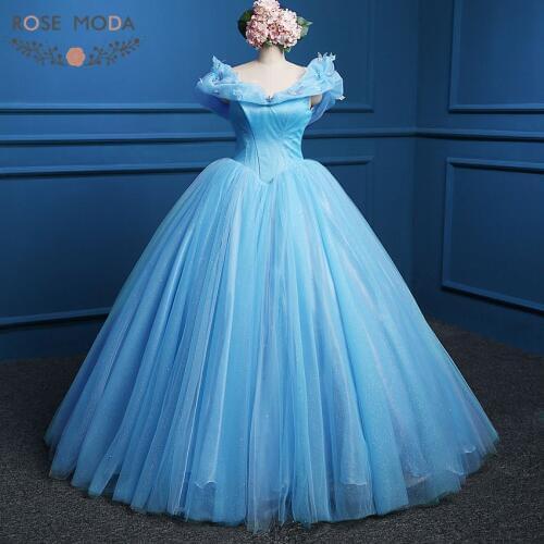 Rose Moda Blue Cinderella Prom Dress Movie Cosplay Costume Ball Gown Party Dresses Real Photo