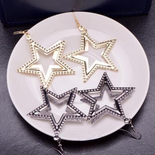 Grace Jun Korea Style Fashion Double Five-pointed Star Shape Clip on Earrings No Pierced for Girl Charm Jewelry Luxury Accessory