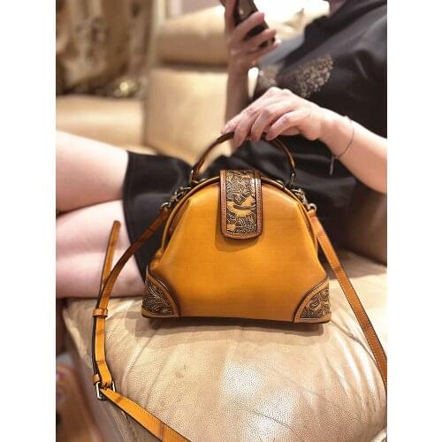 Genuine Leather Shoulder Crossbody Bag 2021 New Design Messenger Handbag Female Luxury Retro Handmade Doctor Bag For Women