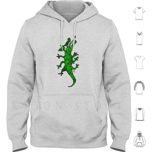 Green Lizard Hoodie Long Sleeve Green Sketch Animal Dragon Line Ink Indian Totem