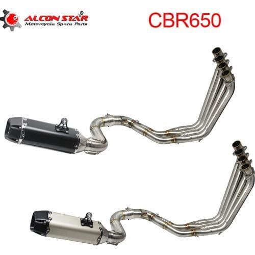 Alconstar- Motorcycle Exhaust Full System Muffler Middle Link Pipe for Honda CBR650F CBR650 CB650F Slip On Escape Moto Racing