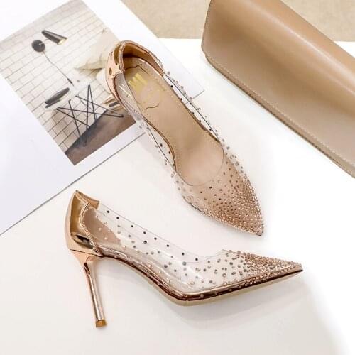 Transparent high heels women stiletto 2021 summer new rhinestone French crystal all-match