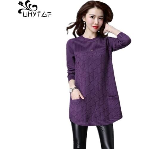 UHYTGF Autumn winter Sweater Women 5XL Plus size Korean warm Wool Women Fashion stripe Knit Pullover Sweaters tops Womens X750