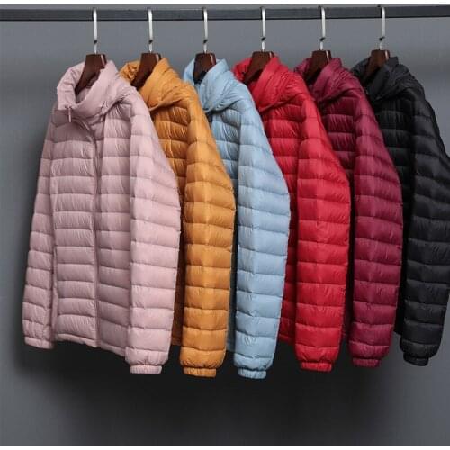 Women Autumn Winter Thin Down Jacket Slim Short Detachable Hat Warm White Duck Down Coat Women Outerwear
