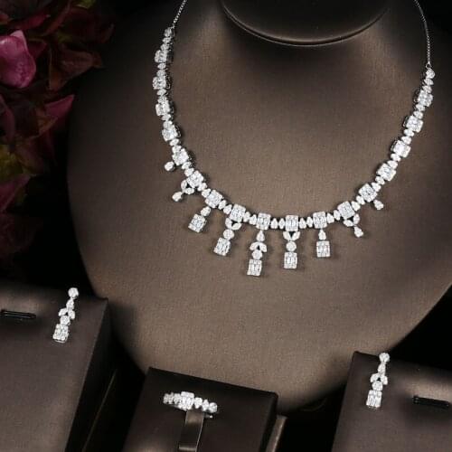 Janekelly 4pcs Bridal Zirconia Full Jewelry Sets For Women Party, Luxury Dubai Nigeria CZ Crystal Wedding Jewelry Sets