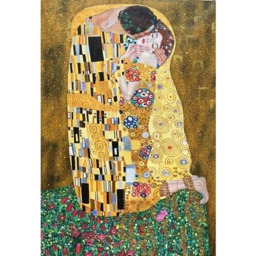 Gustav Klimt painting the kiss silver gold leaf Lovers oil paintings hand painted famous artwork for living room wall decor