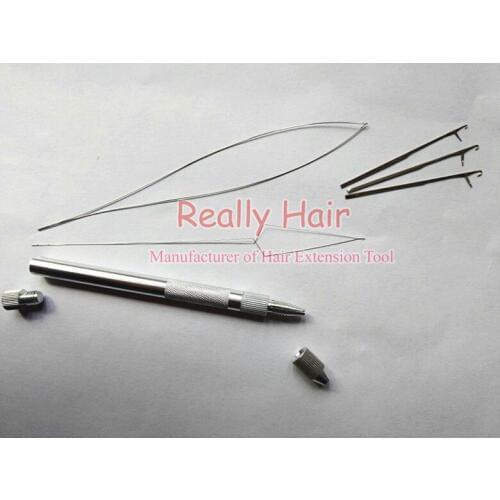 1pcs Aluminium Silvery Handle Pulling Needle for Nano Rings&Micro Rings Links Loop Hair Extension Tools 3 needles