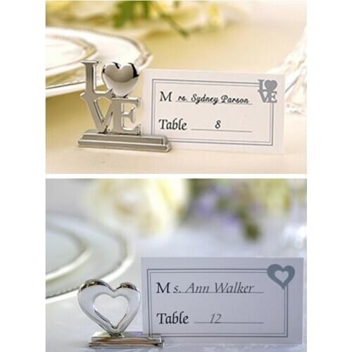 100Pcs Wedding and Party Decorations of Playful Hearts Silver Placecard Holders with Matching Place Cards for guest seat holder