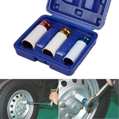 1/2'' 3Pcs Alloy Sleeve Drive Thin Wall Wheel Deep Impact Nut Remover Socket Set 17mm 19mm 21mm Car Garage Maintain Repair-Tool