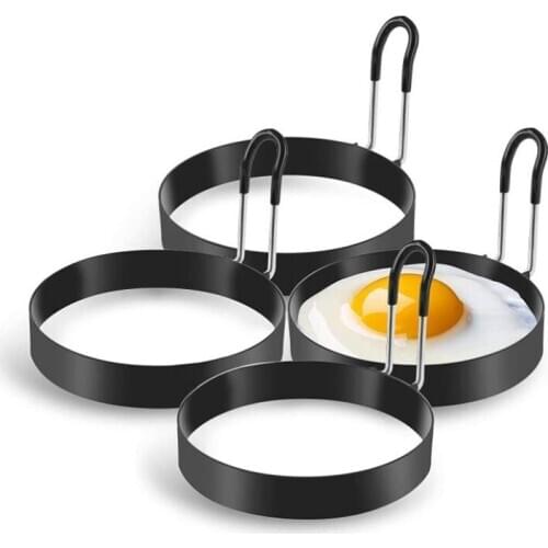 4 Pcs Egg Ring,Non Stick Mold Wiht Rubber Coating Handle Shaper Round Egg Cooking Mold for Fried Egg,Pancakes,Sandwiches