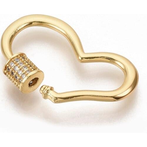 5pcs Heart Brass Micro Pave Cubic Zirconia Screw Carabiner Lock Hook Charms Spiral Clasps for Necklaces Keychain Jewelry Making