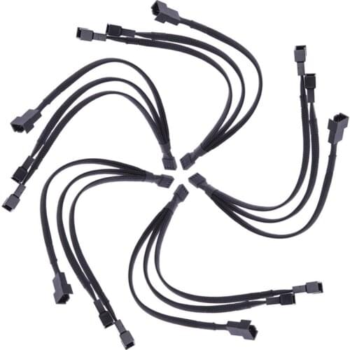 5PCS PWM Fan Splitter Adapter Cable Sleeved Braided Y Splitter Computer 4 Pin Fan Extension Power Cable 1 to 3 Converter