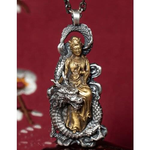 999 Sterling Silver dragon & Buddha handmade amulet Pendant charm jewelry men women jewelry gift A5828