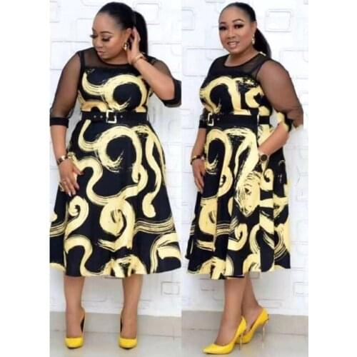 African Clothes Mother Fashion Party Slim Bodycon Mesh 3/4 Sleeve Elegant Women Dress Office Ladies Modest Work Wear Dress