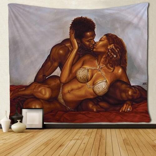 African American Couple Make Love Afro Couple Tapestries Hippie Art Black Art Wall Hanging Tablecloth