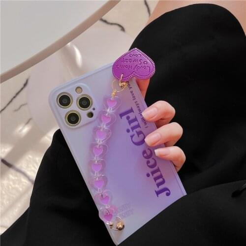 Love Heart Wrist Chain Phone Case Iphone 12 Pro Max MiNi 11 pro max X XS XR 7 8 Plus Wristband Phone Case Cover